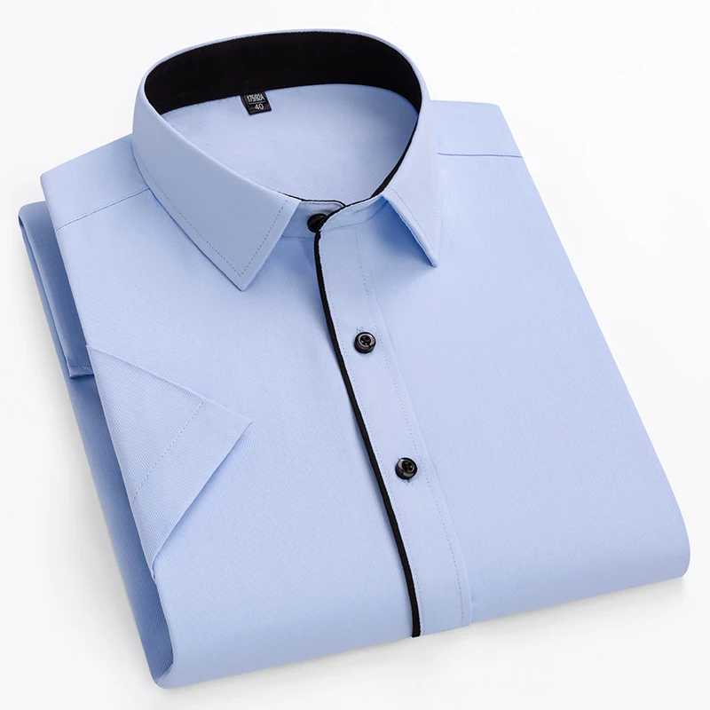 4XL 5XL 6XL 7XL 8XL mens plus size business casual summer short sleeved white blue mens professional social dress X250324