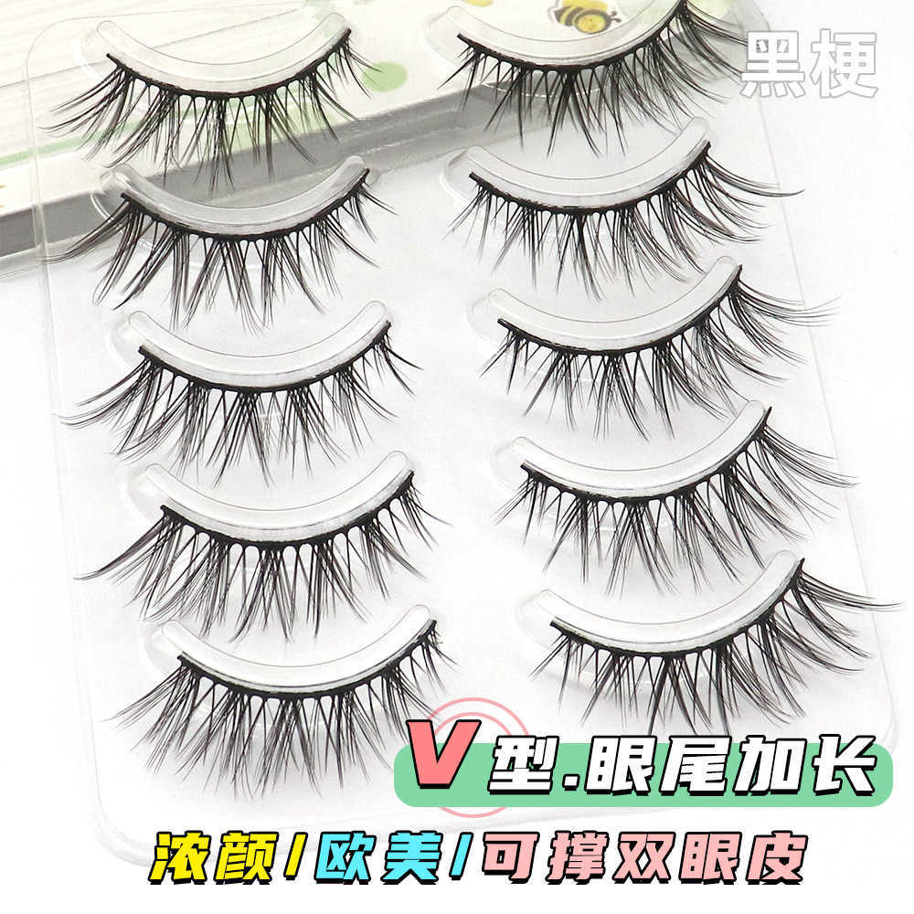Thick messy and elongated false eyelashes at the end of the eye can support double eyelids and naturally cross Barbie wild makeup eyelashes W250324