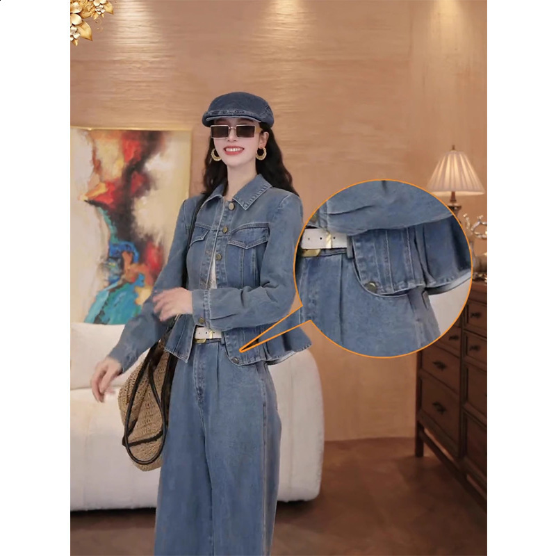 Long Sleeve Jeans Jacket Women Vintage Stitching Clothing Fashion Casual Streetwear Ruffles Chaquetas De Mujer 210520