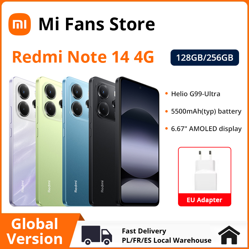 Global Version Xiaomi Redmi Note 14 Smartphone 128GB / 256GB ROM MediaTek Helio G99-Ultra 33W120Hz AMOLED 108MP 5500mAh