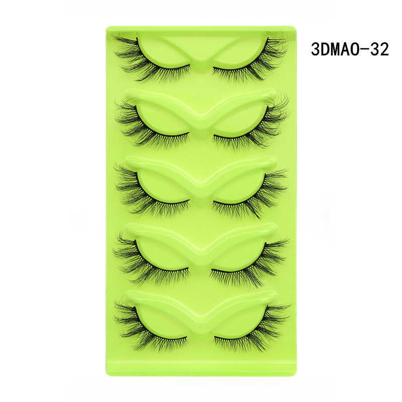 5 pairs of green fox eyes cat eyes fox series fake eyelashes crossed design thick eye tail extended one piece W250324