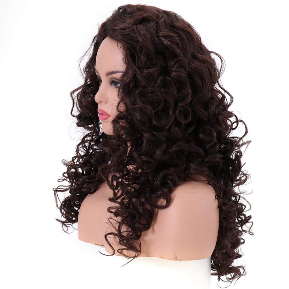 Long Chestnut Brown Hair Curly Wavy Full Head Halloween Wigs for Women Cosplay Costume Party Hairpiece (6#-Chestnut Brown)