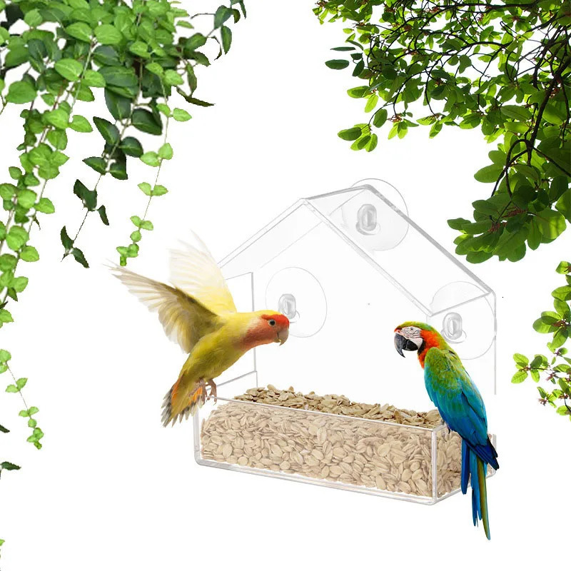 Bird feeder transparent house style feeding cage with suction cup used for window glass hummingbird outdoor terrace bird accessories 250320