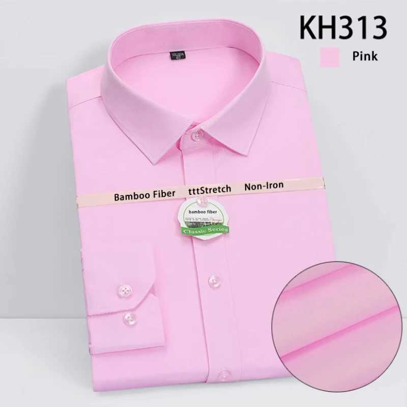 2024 new bamboo fiber elastic mens Camisas four season mens workwear long sleeved shirt white red blue navy blue pink X250324