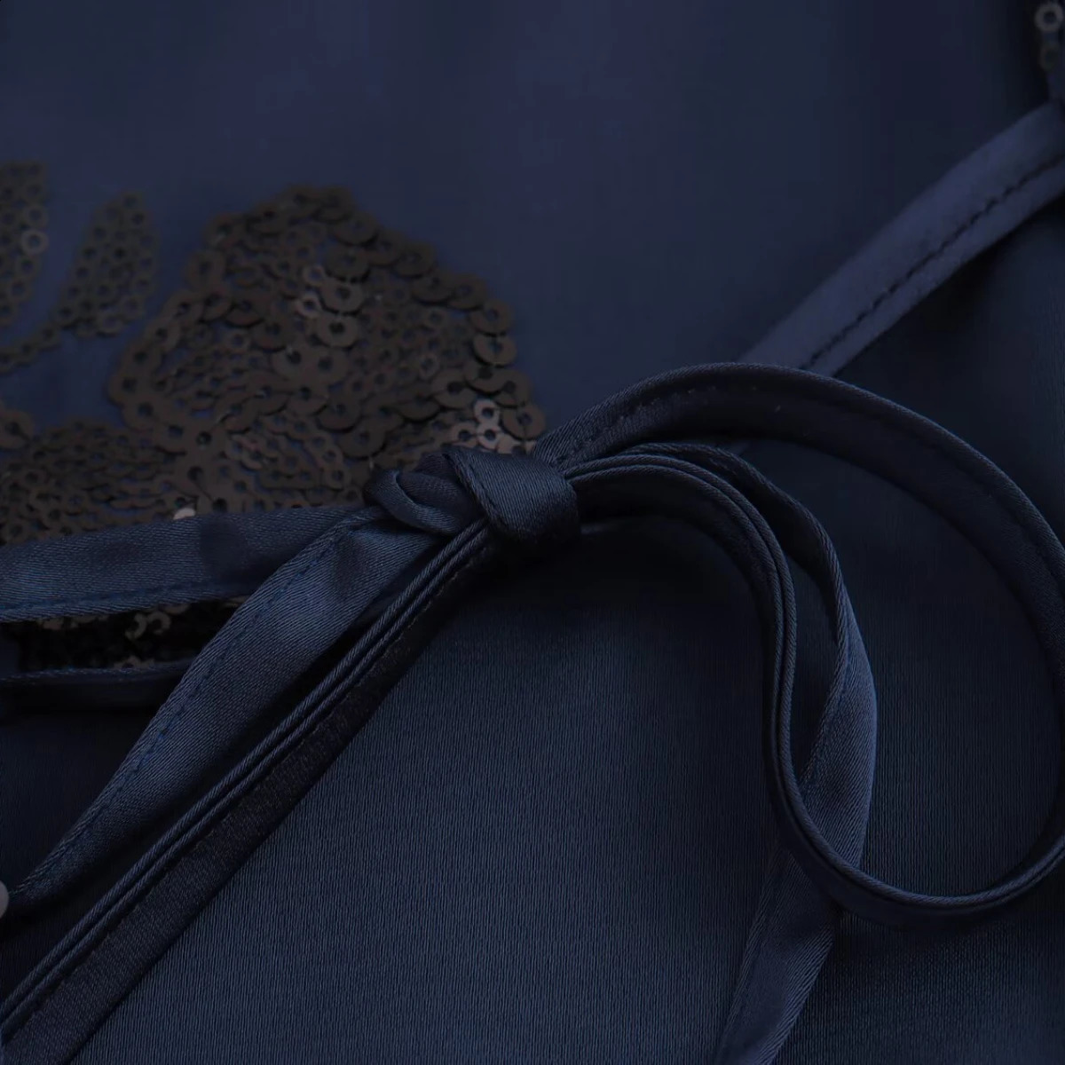 ZBZA Womens Sequined Kimono Long-sleeved Lapel Tie Side Slit Top High Waist Zipper Straight Pants Spring Summer Chic Suit 250324