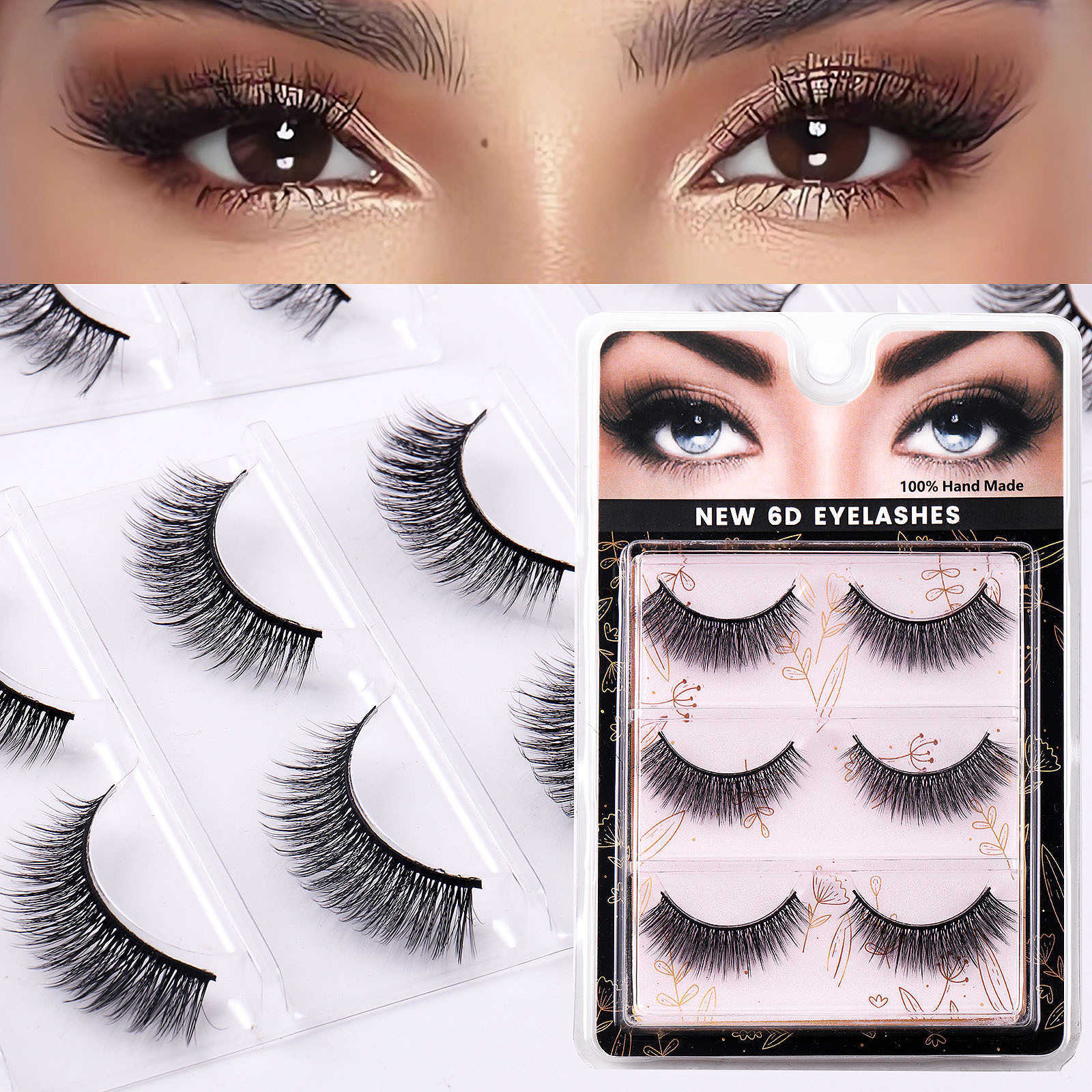 Natural synthetic fiber 3 pairs of fake eyelashes internet famous simulation of grafting eyelashes W250324