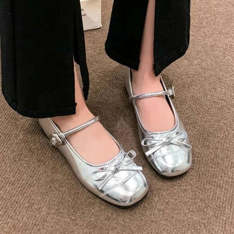 Hot Sale Ladies Mary Janes Women's Flats Outdoor Daily Flat Women Buckle Strap Bow Tie Soft Bottom Light Shoes Female