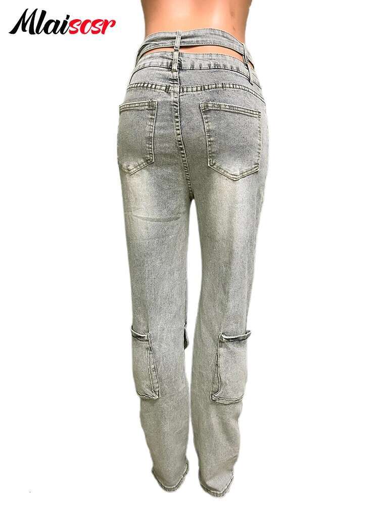Mlaiscsr Vintage Stretch Denim Pants Women Buttons Pocket Patchwork High Waist Cargo Jeans Autumn Winter Bottoms Y2k Streetwear