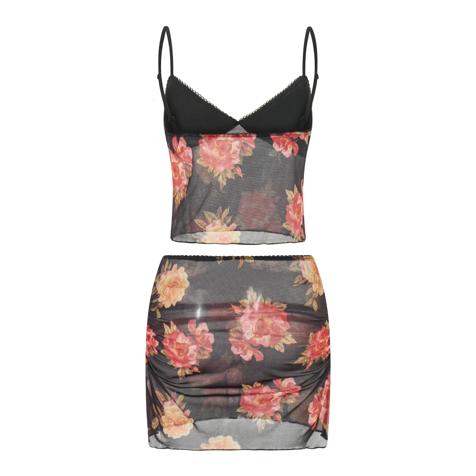 Hirigin Womens Summer Set Sleeveless V Neck Low Cut Cami Tops Elastic Waist Flower Print Mini Skirt 2 Piece Outfits 250324