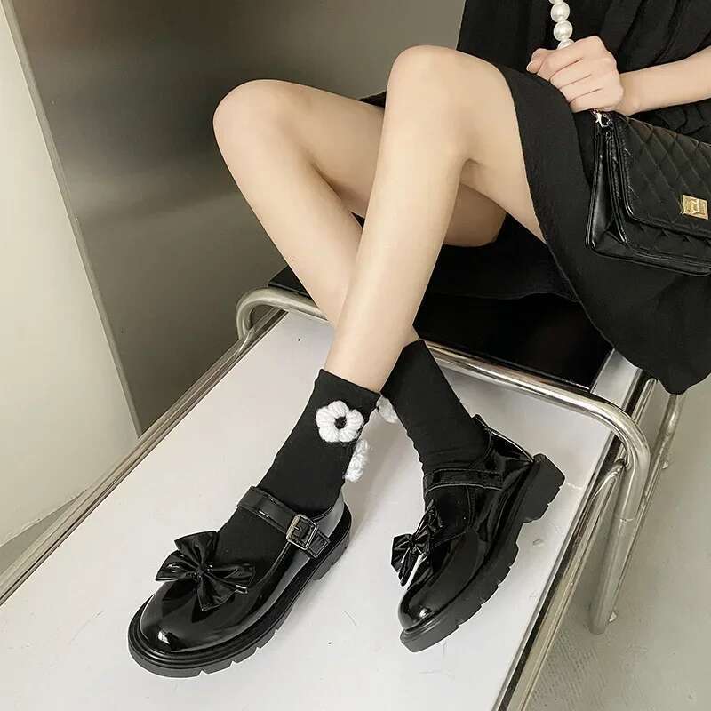 Shoes for Women Vintage Round Toe Black Mary Jane Shoe Sweet Girls Low Heel Platform Lolita Loafers Size 44 Women's Pumps