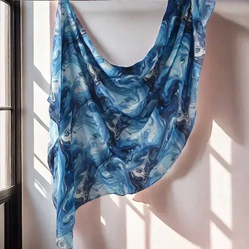 Watercolor printed pattern breathable lightweight soft cotton synthetic silk adhesive woven pattern Muslim gauze headscarf X250324