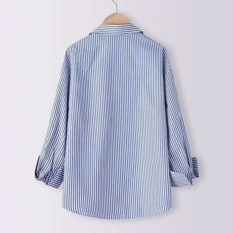 Women Striped Blouse Summer Elegant Shirts Casual Loose Long Sleeve Fashion Button Up Tunic Tops Blusas Femininas