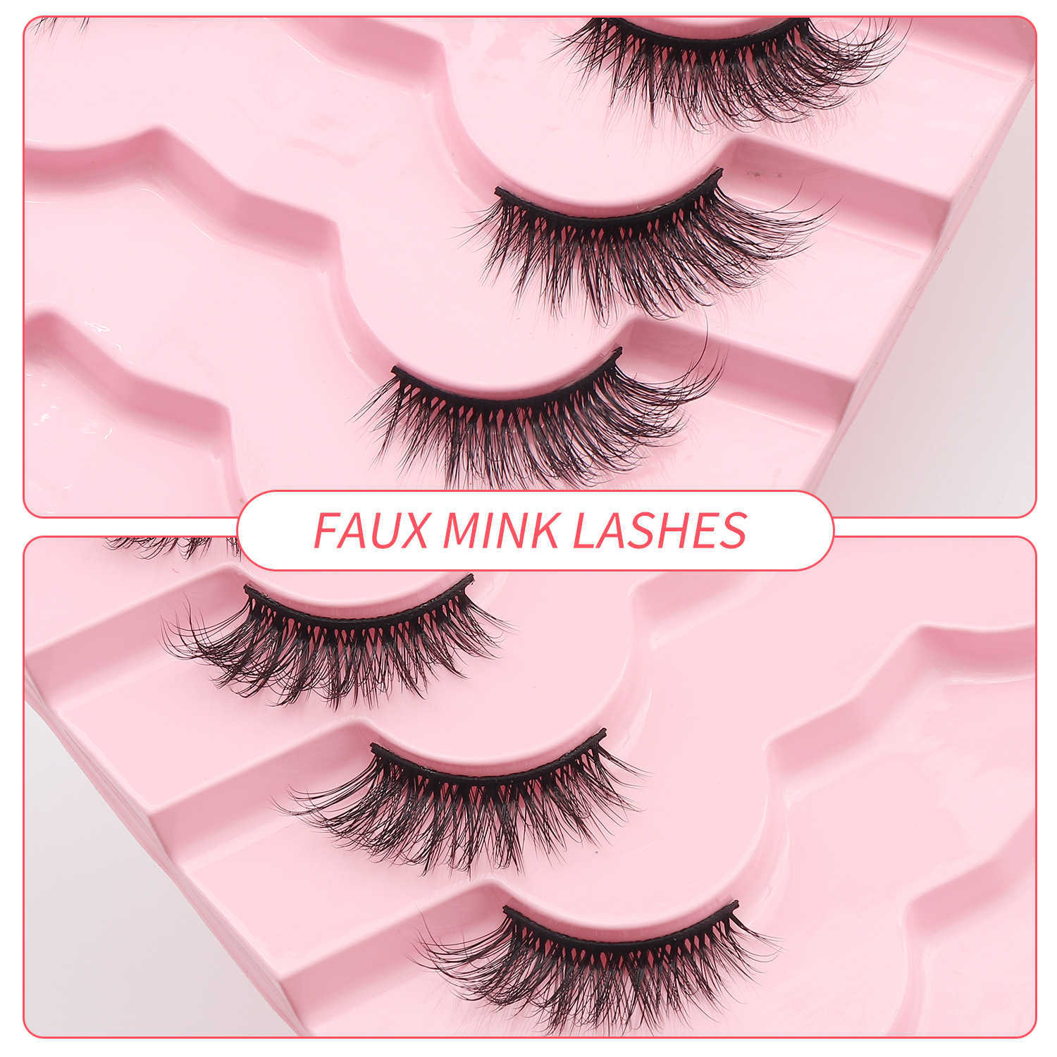 Seven pairs of cat eyes with half cut false eyelashes elongated eye tail with half eyes fox style slanted flight naturally dense W250324