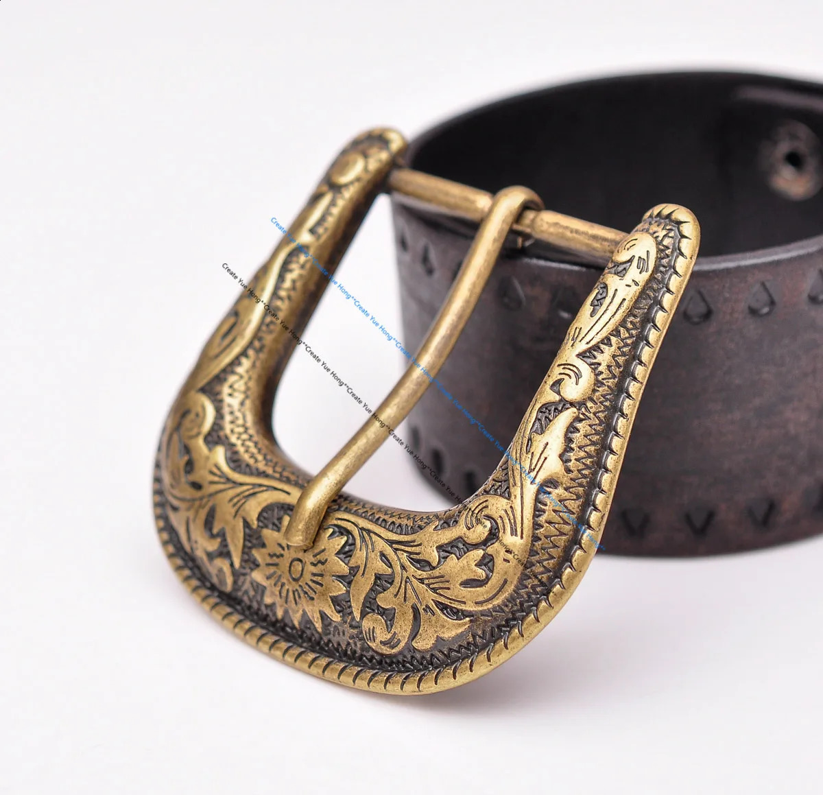 Antique Brass Floral Rope Side Rodeo Western Cowboy Three Piece Set Leathercraft Belt Buckle Unisex 1 1/2 250318