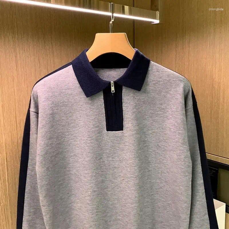 Hand Knitted Sweaters For Men - Autumn Colored Sweaters, Men's Long Sleeve Color Block Knit Top