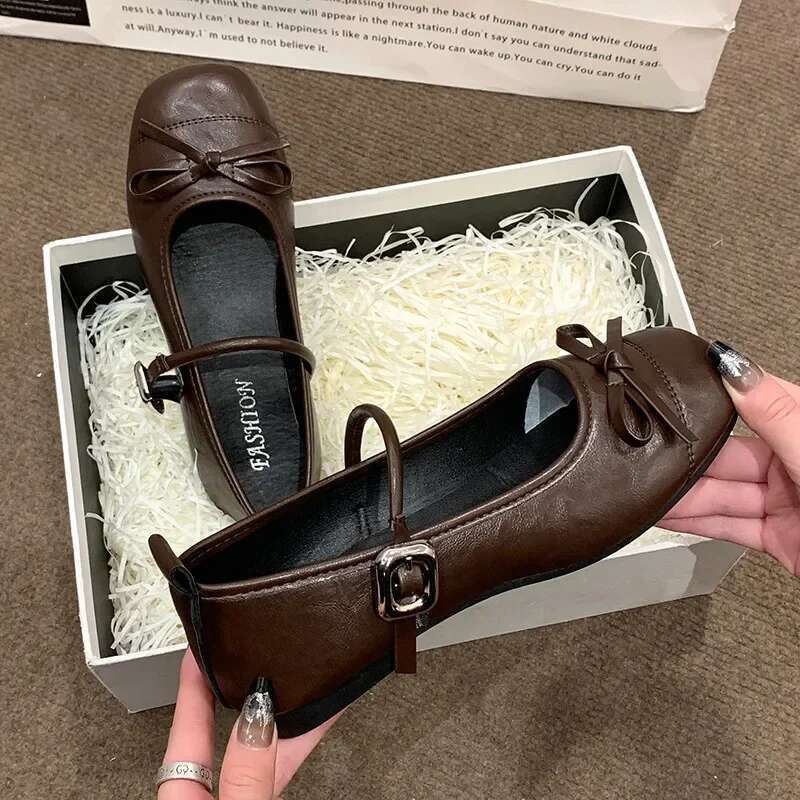 Hot Sale Ladies Mary Janes Women's Flats Outdoor Daily Flat Women Buckle Strap Bow Tie Soft Bottom Light Shoes Female