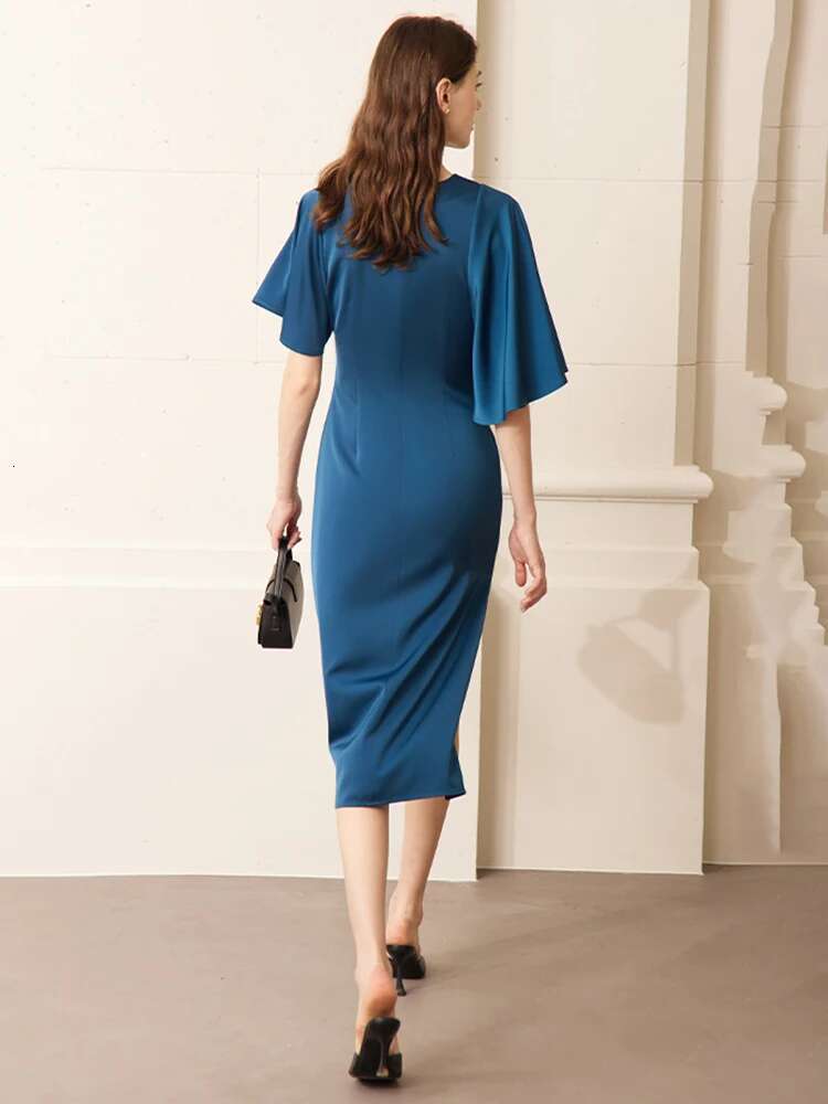 AMII Minimalism 2023 Summer New Shirring Vestidos Batwing Sleeve Pullover A e Black Chic Office Lady Women's Dress 12332006