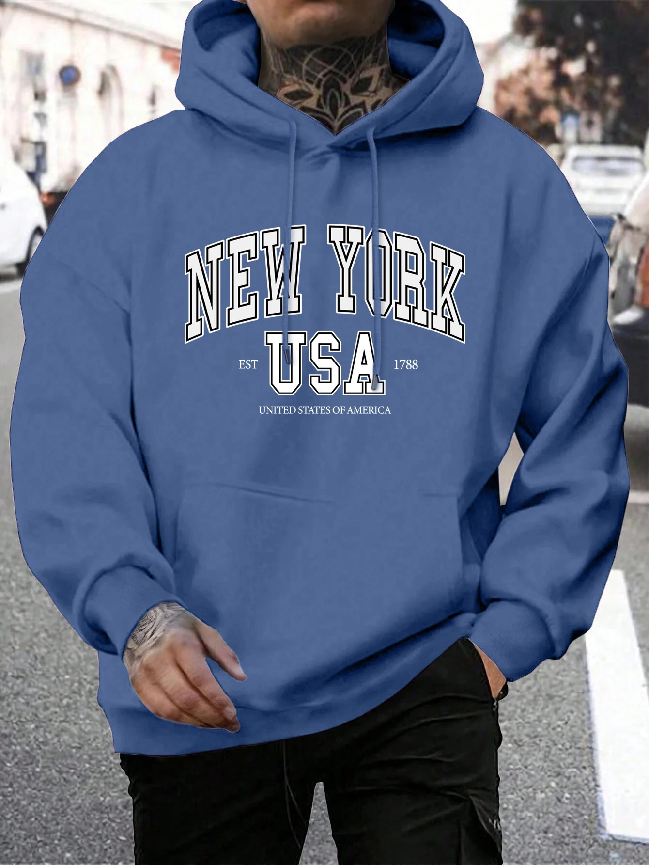York City printed mens hoodie loose and fashionable casual warm autumn wool workwear 250318