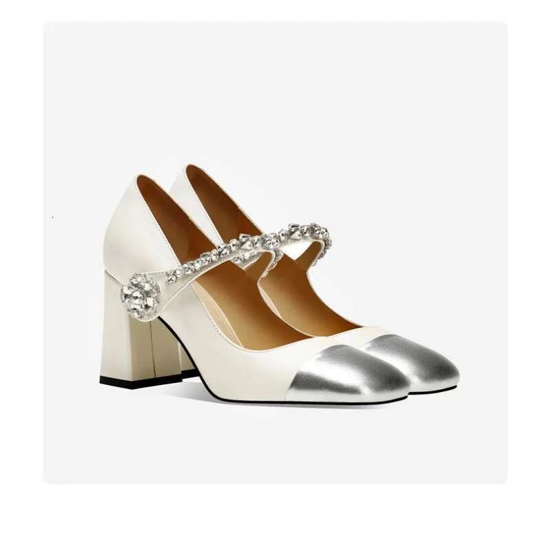 2025 New Leather Sweet Shallow Mouth Square Head Thick High Heels High Heels Designer Fashion Women's Shoes