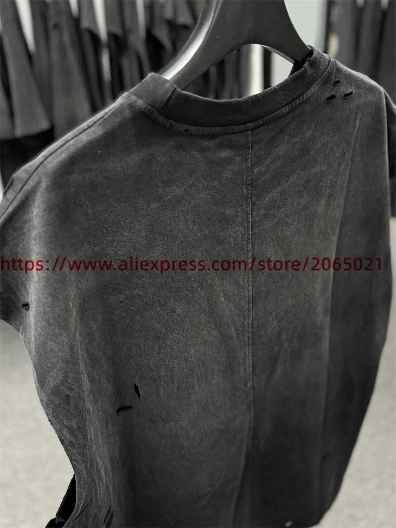 Hole Saint Retro Wash Sleeve Strapless Pattern T-shirt High Quality Heavy duty Fabric T-shirt Triple Top X250324