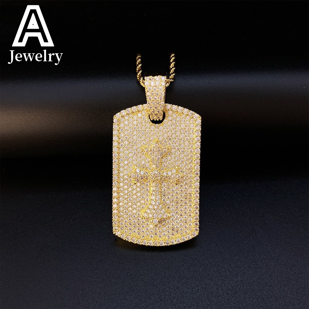 Laser Engraving Service Moissanite Dog Tag Pendant Charms Collection Cross Pendant Hip Hop Rock Iced Out Jewelry