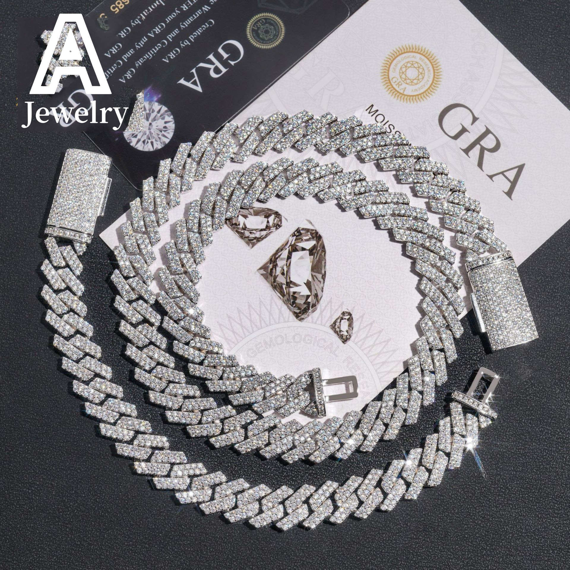 Iced out Miami cuban chain hip hop jewelry necklace s925 moissanite diamond cuban link chain 13mm sharp cuban necklace bracelet