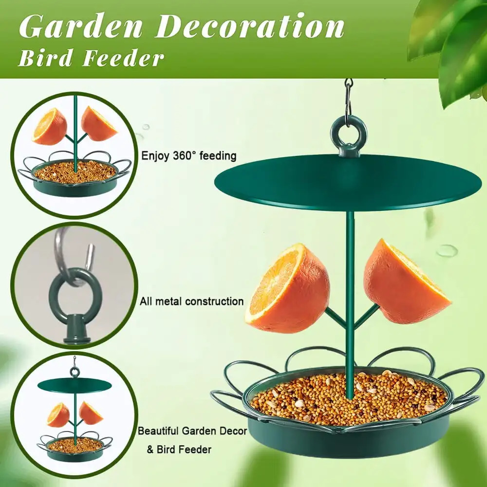 Metal Wild Bird Feeder for Outside Hanging Feeders with Hook 2LB Capacity Seed Birdfeeder Outdoors Garden Yard Green 250320