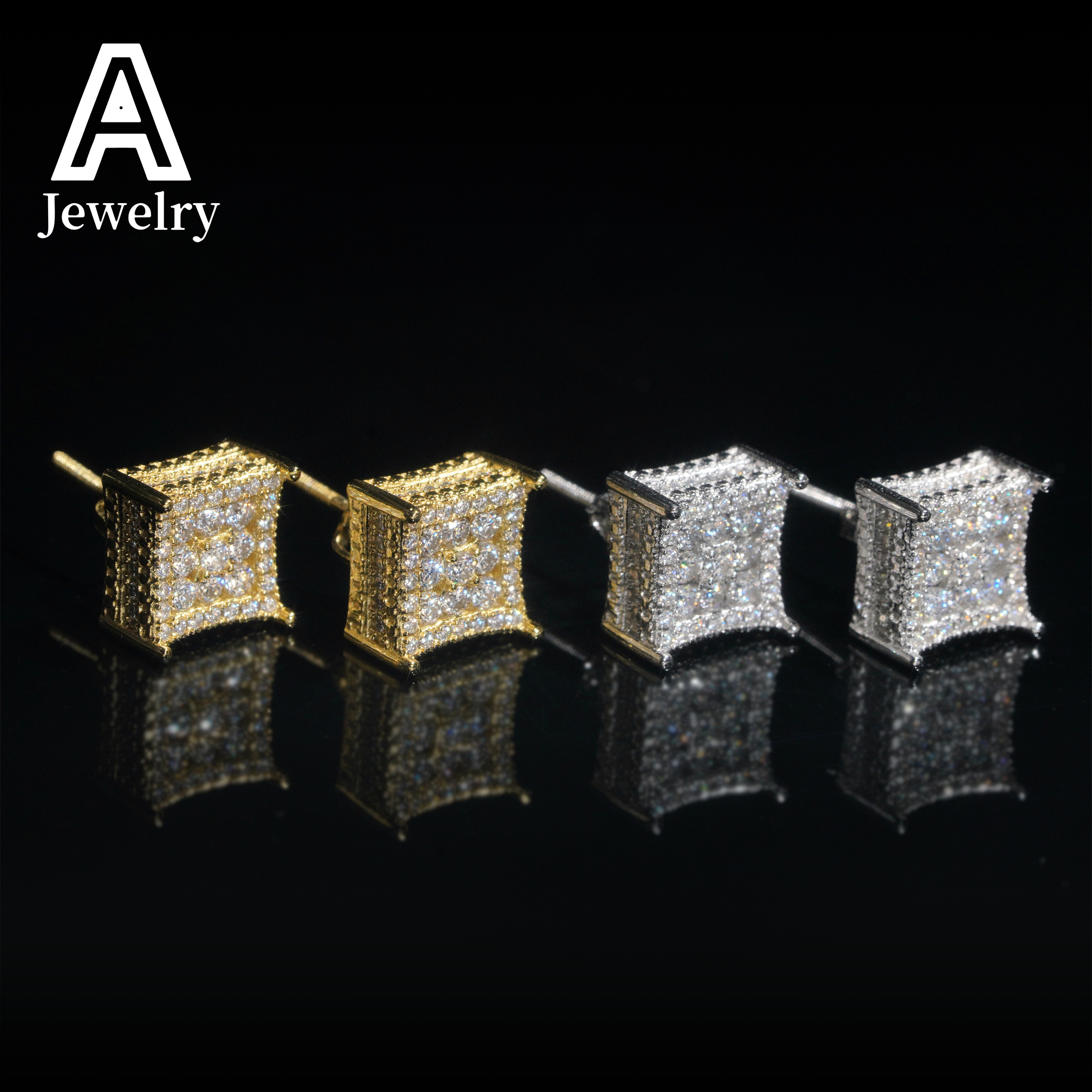 10MM Square Shape Moissanite Earrings 925 Silver Hip Hop Jewelry Fashion Men Women Lab Diamond Studs