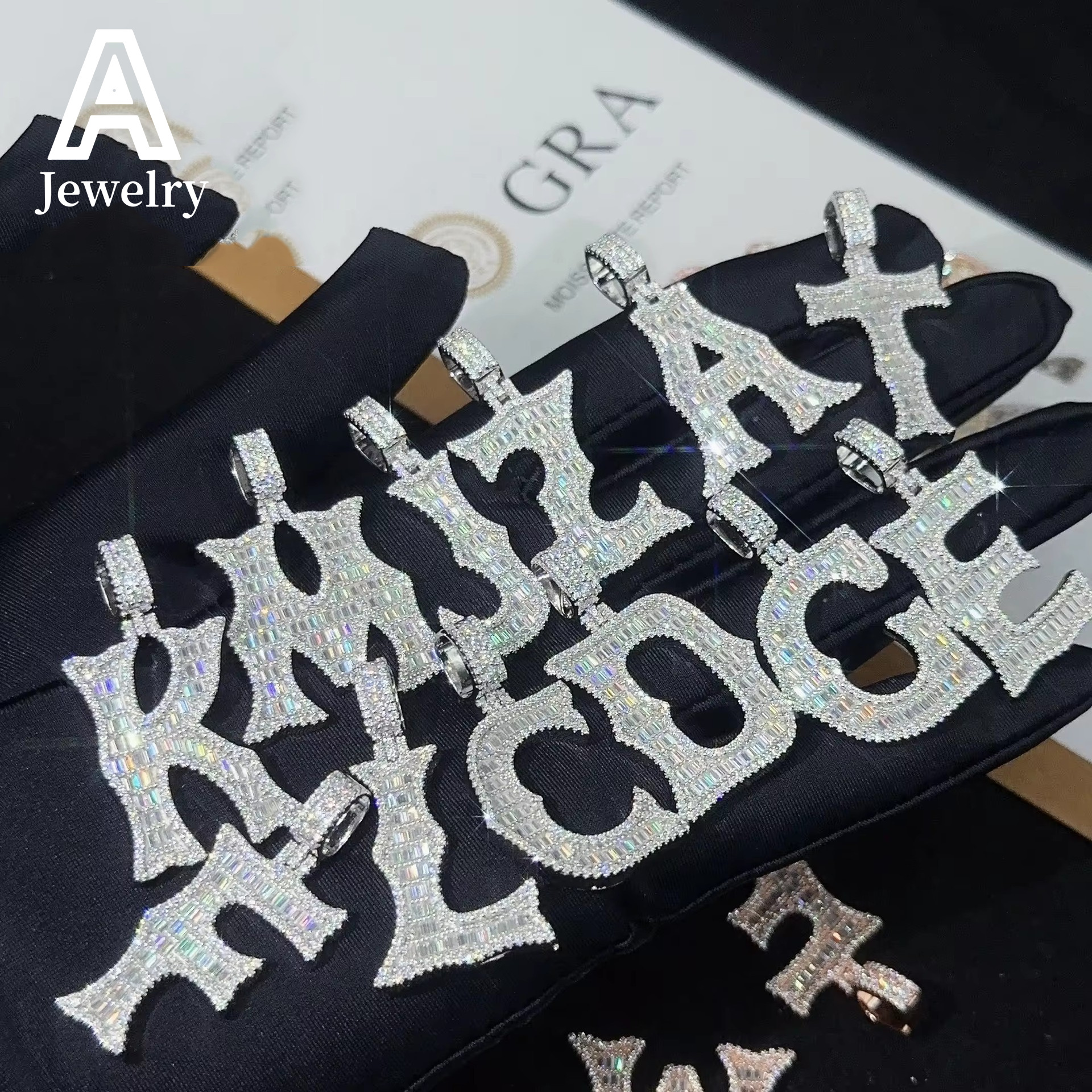 New Arrival Custom Letter Pendants Hip Hop Jewelry Fashion Baguette Moissanite Diamond Single Letter Pendants For Men Women