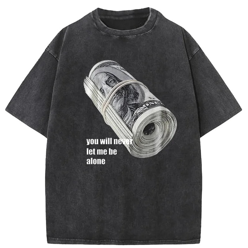 Bundle of Banknotes Vintage Tshirt Men Streetwear Hip Hop Print T-Shirt Harajuku Summer Cotton Washed Tshirt Clothes 250324