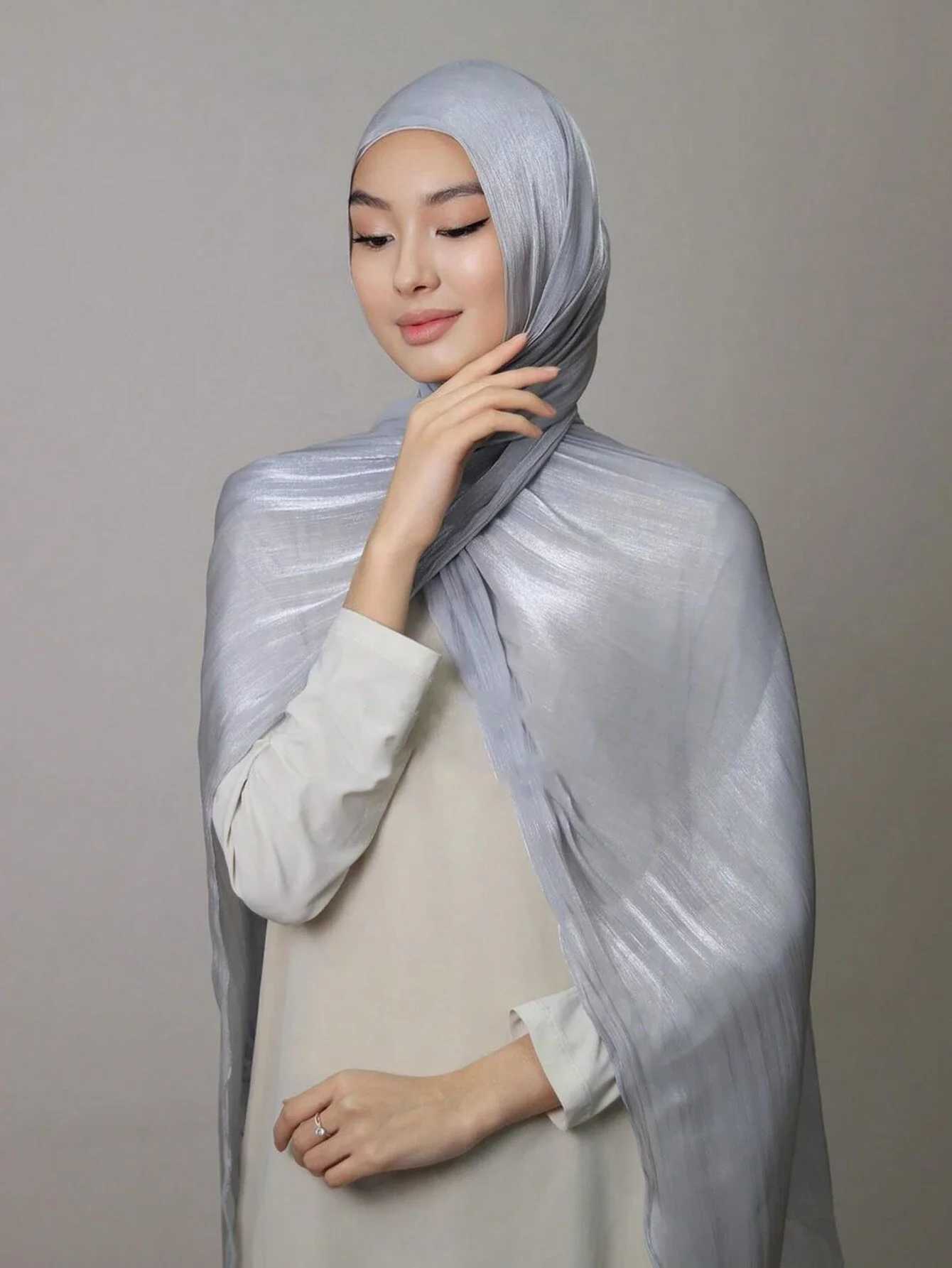 New Micro Light Silk Scarf with Jersey Bottom Inner Strap Hoodie Long Shawl Neck Cover Instant Headscarf X250324