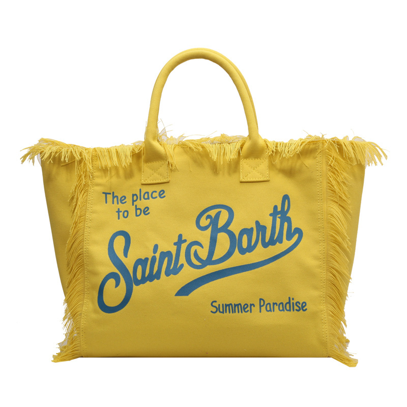tote bag new style European and American beach large-capacity shoulder commuter bag handmade tassel denim printed tote bag