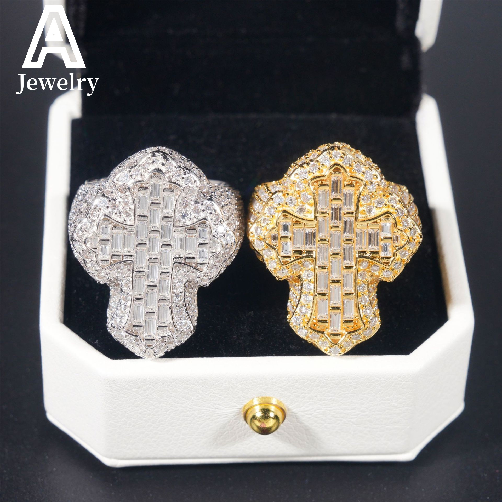 Hot cross 925 sterling silver Moissanite ring male rapper hip hop fashion European and American rings