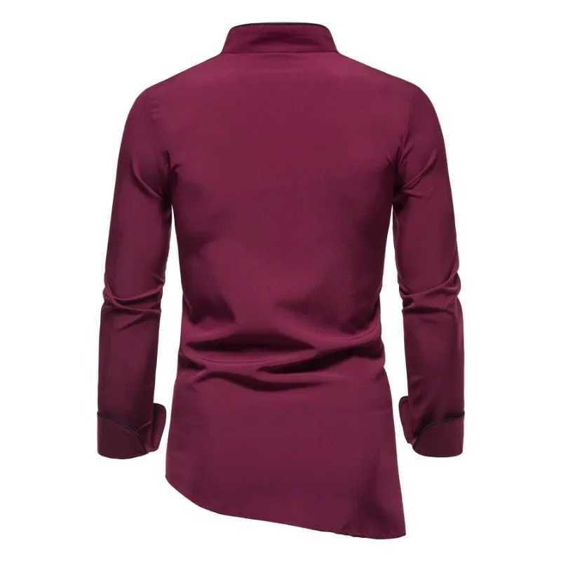 2024 Spring New Mens Long Sleeve Shirt Fashion Stand up Collar Diagonal Button Business Casual Shirt X250324