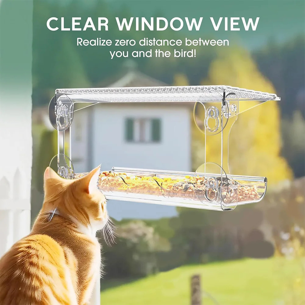 Window Bird Feeder Weatherproof Suction Cup Transparent House with Tray Roof Cover for Outdoor 250320