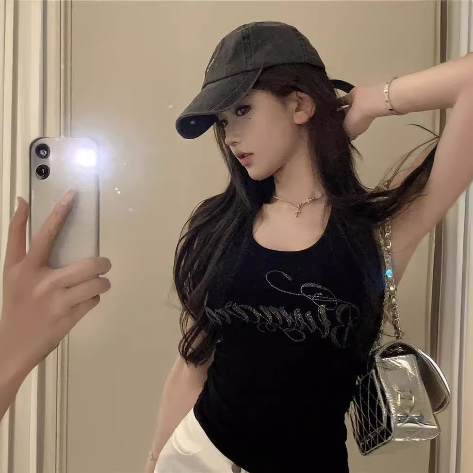 Sparkling Diamond Tight Fitting Slimming Versatile Casual Vest Top Women's Summer New Sexy Hot Girl U-neck Suspender