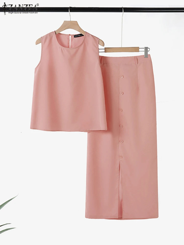 ZANZEA Summer Dress Sets 2PCS Women Outfits Fashion Two Pices Sets Sleeveless Tank Tops Long Skirt Suit Office Lady Matching Set 250324