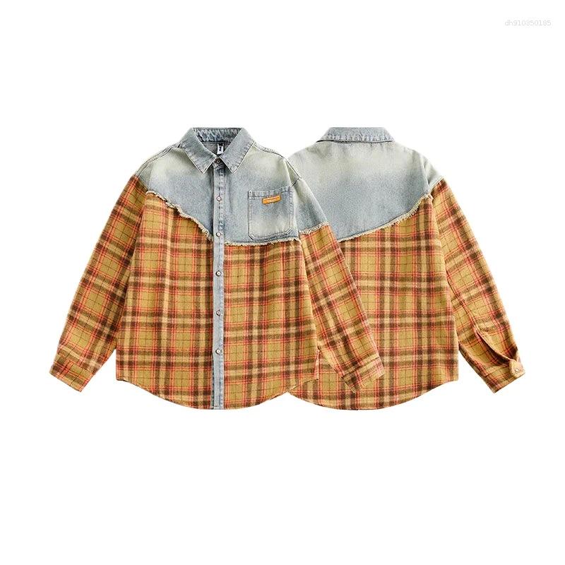 Men's Jackets Beianji Trendy Brand Clothing Design Sense Splicing Hip-hop Plaid Denim Jacket Unisex American High Street Couple's