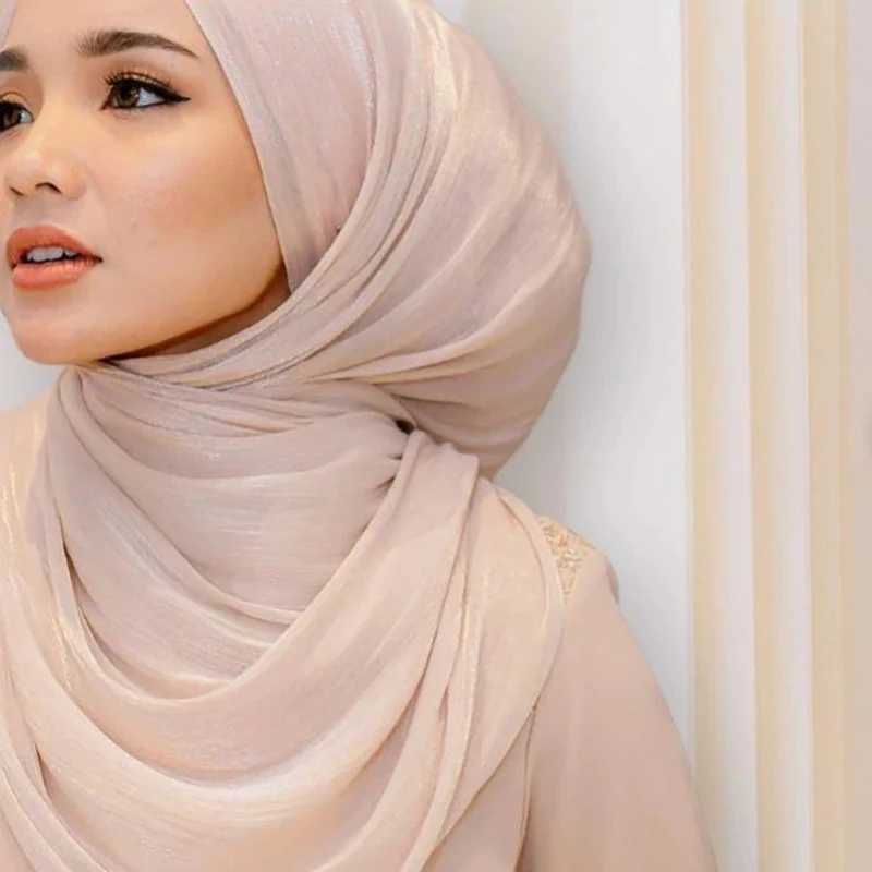 The latest shimmering pleated chiffon headscarf shawl wrap solid color Muslim headscarf foard scarf Malaysian headscarf X250324