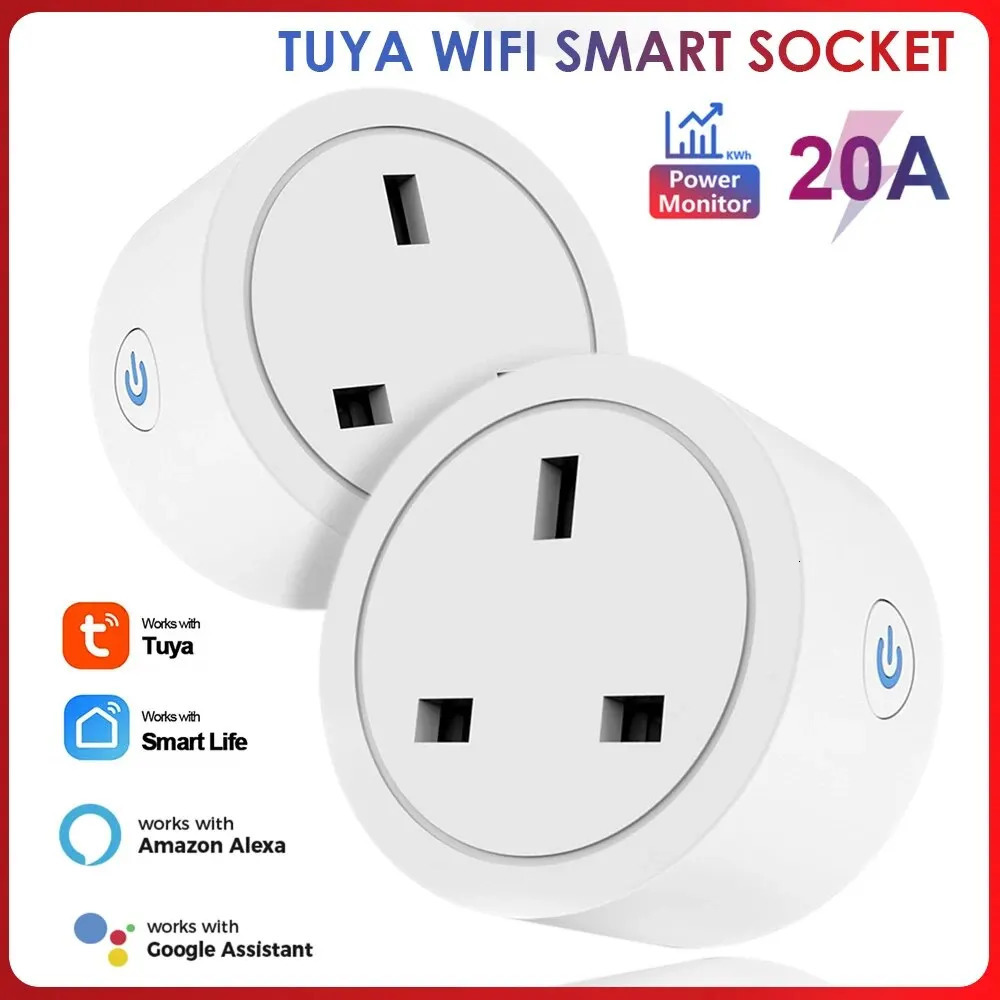 Wifi 20A UK Smart Plug Mini Power Monitor Socket Remote Vioce Application Control Timer Home Working with Tuya Google Alexa 250320