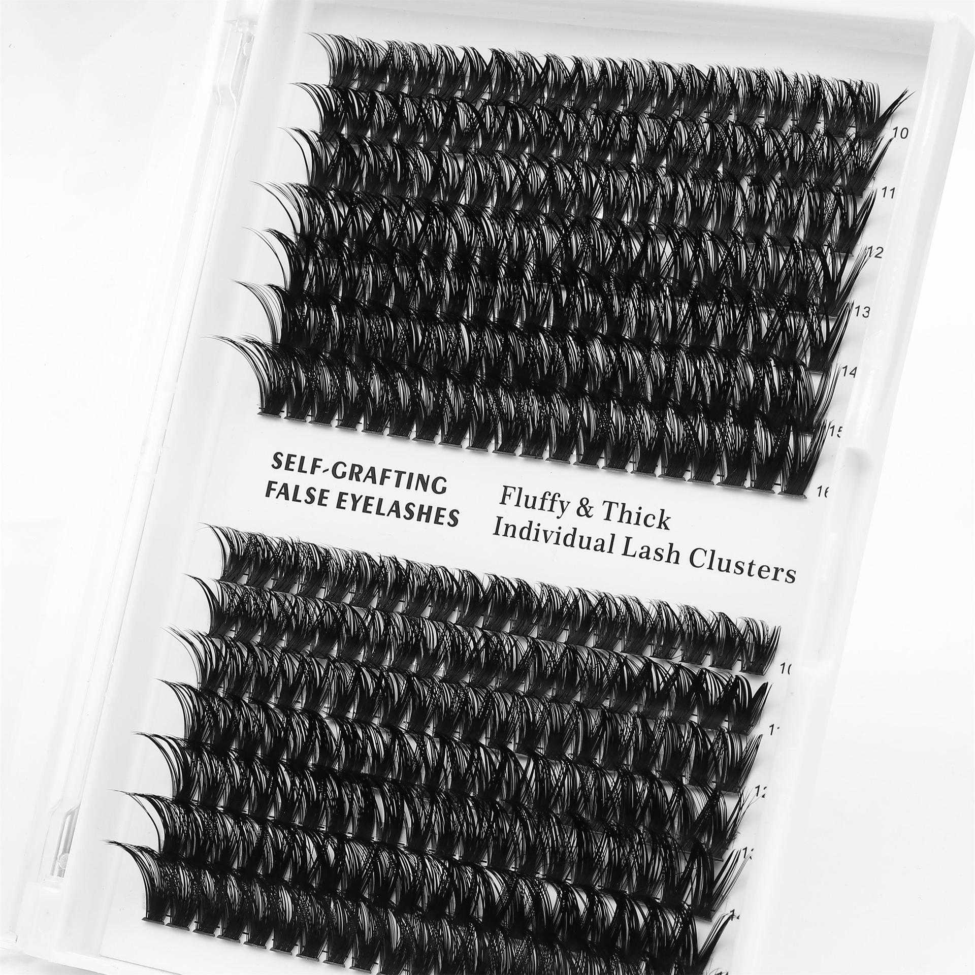 60D Hot Melt Fleece Segmented False Eyelash 14 Rows Natural Grafting Single Cluster Eyelash Curling Self Adhesive Eyelash W250324