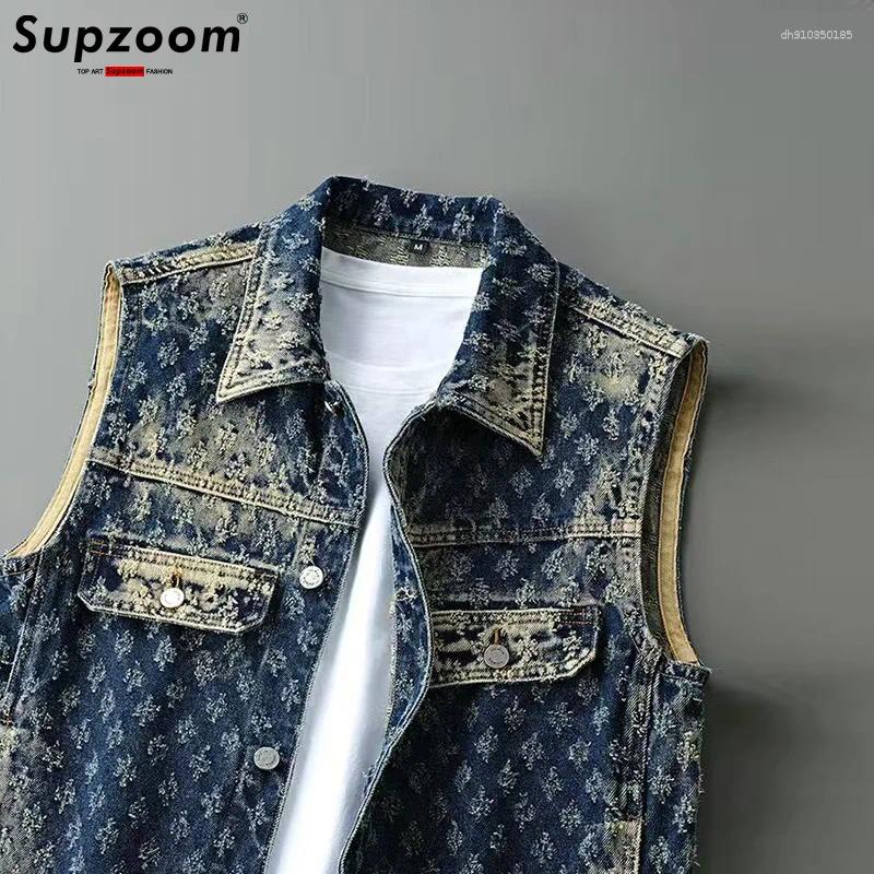 Men's Vests Supzoom 2025 Top Fashion Arrival Spring And Summer Turndown Collar Handsome Pocket Cargo Style Hole Denim Vest