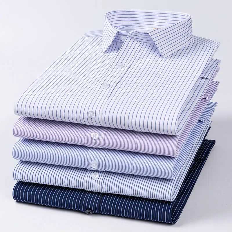 S~6XL Mens Formal Shirt Long Sleeve Oversized Office Solid Color Stripe Classic Edition Fashion Business White Shirt X250324
