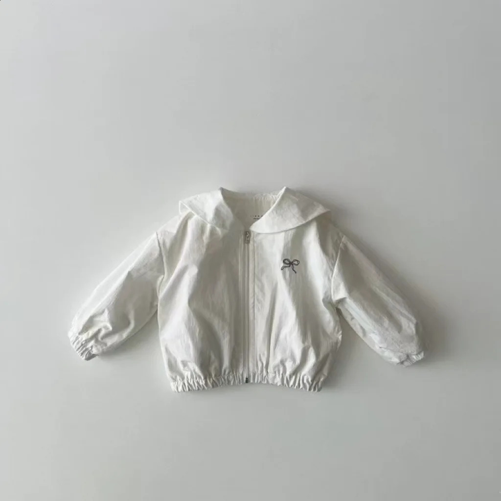 Spring Baby Girl Cute Bow Coat Baby Navy Blue Collar Jacket Childrens Zipper Jacket Fashion Baby Coat Childrens Clothing 250324