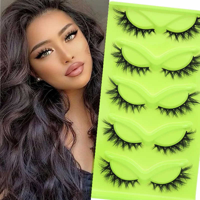 5 pairs of green fox eyes cat eyes fox series fake eyelashes crossed design thick eye tail extended one piece W250324