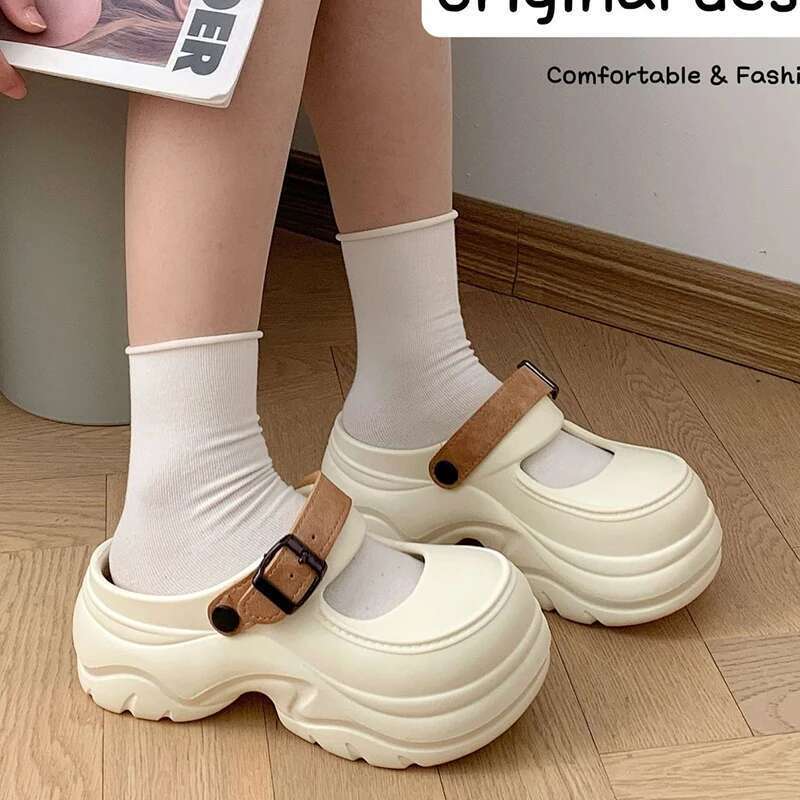 Buckle Strap Thick Bottom Mary Jane Women Mix Color Chunky Platform Slippers Woman Summer Fashion Eva Wedge Heel Sandals