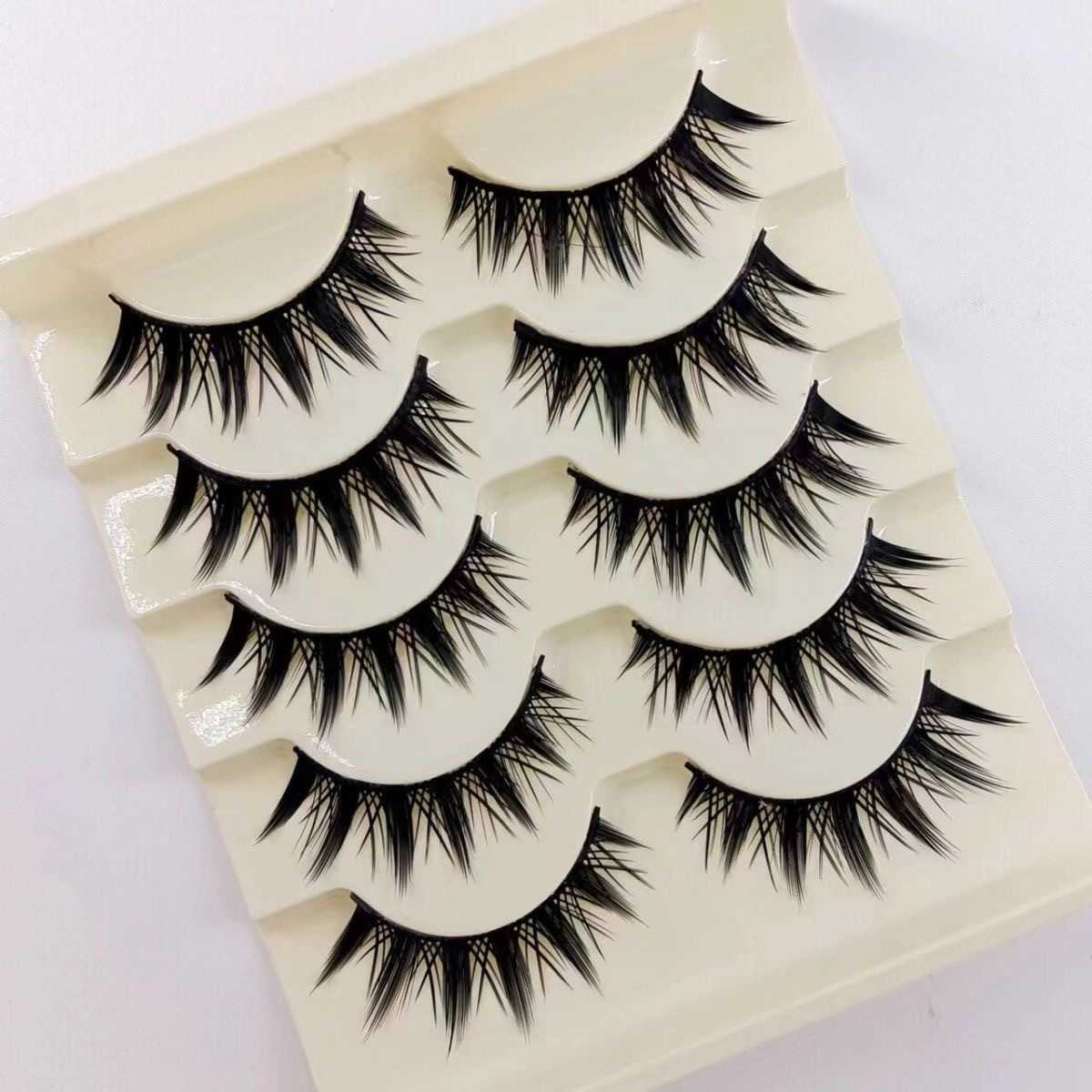 5-Pair COS Makeup Stage Performance Natural False Eyelash Thick Cross Eyelash Manga Full Article W250324