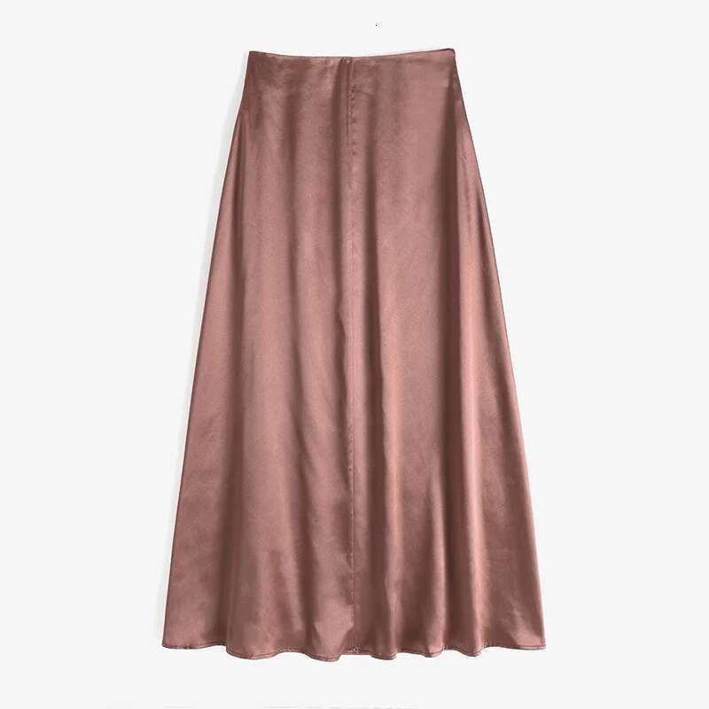 Fashion Satin Silk Skirts Women Summer Long High Waist Skirt Casual Solid Party Faldas Saia Female Vintage Work OL Jupe
