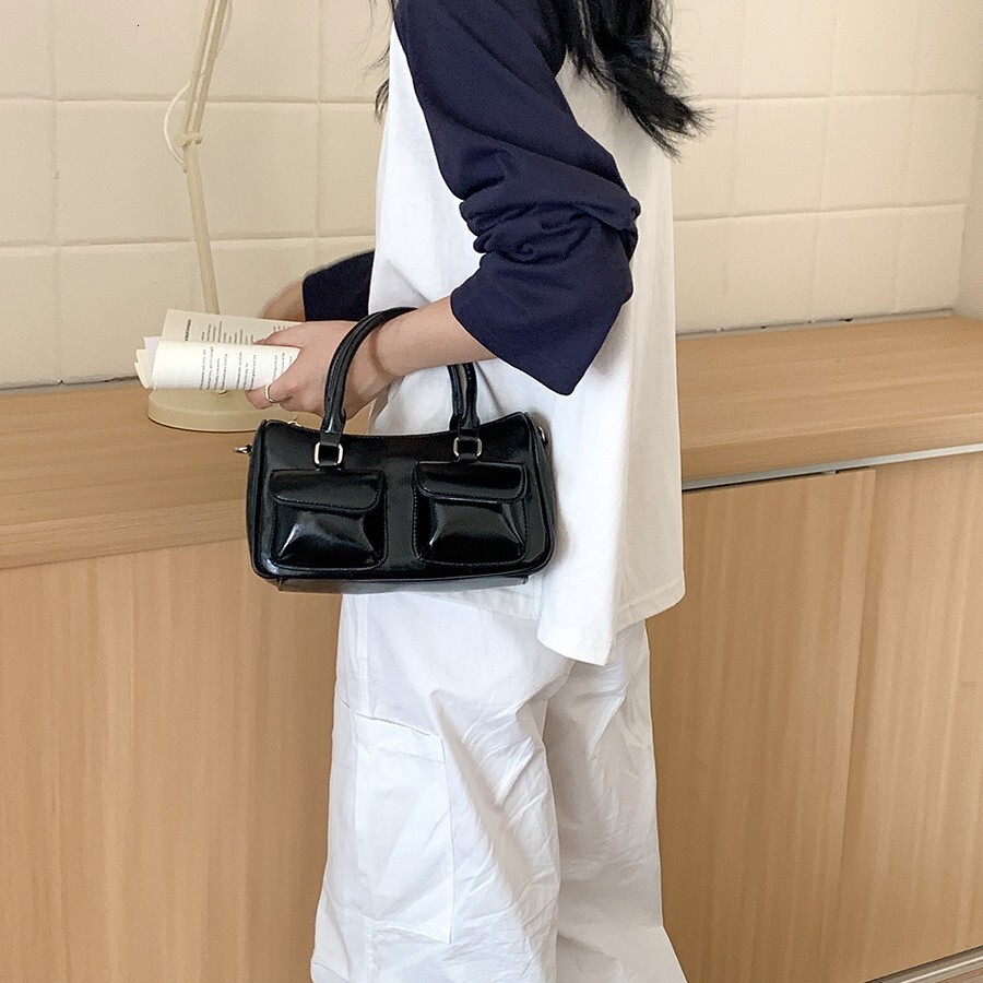 New Fashion Style Small Square Bag Hand Carrying PU Leather Feeling Simple Small Handbag Female Korean Version All Shoulder Crossbody Bag