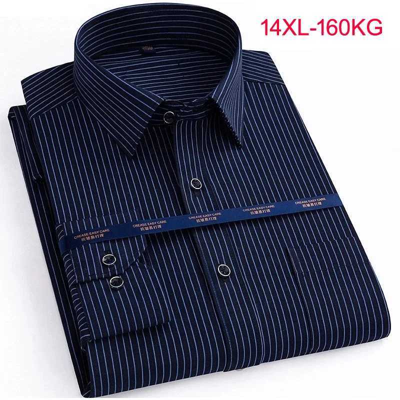 Autumn long sleeved mens striped plus size 9XL 10XL 12XL 14XL business oversized mens dress office formal cotton shirt blue 54 X250324